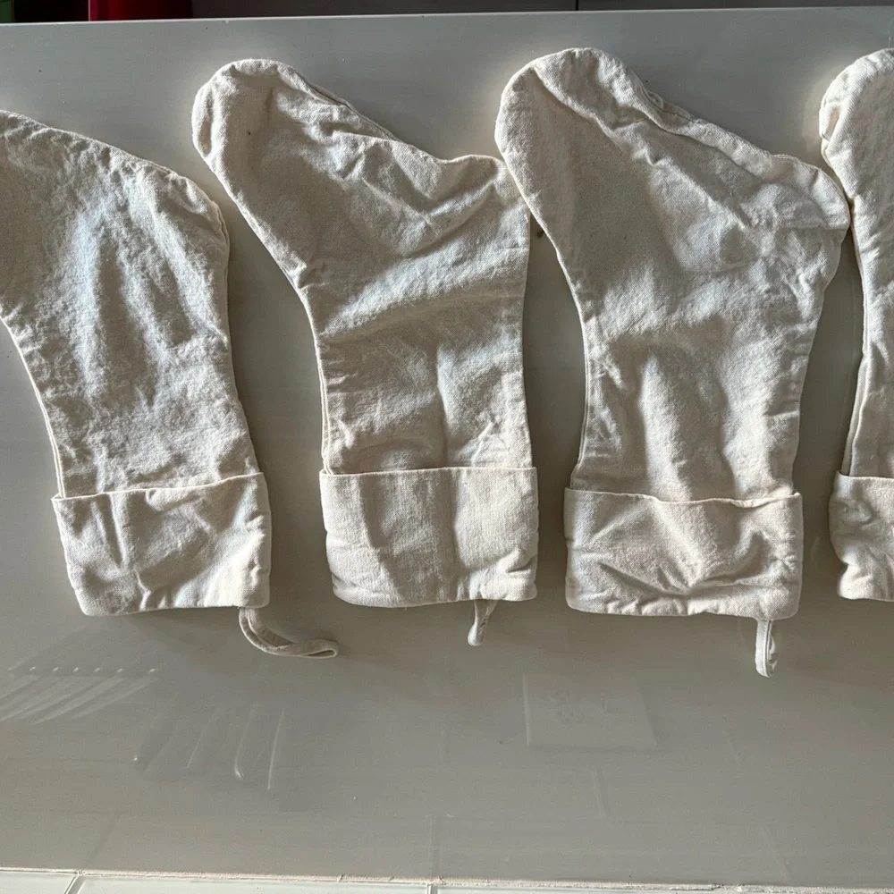 Target Cream canvas Holiday Stockings 14”x6” 4 stockings fold over top 3” loop